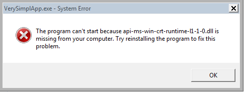 Error shown if api-ms-win-crt-runtime-l1-1-0.dll is missing